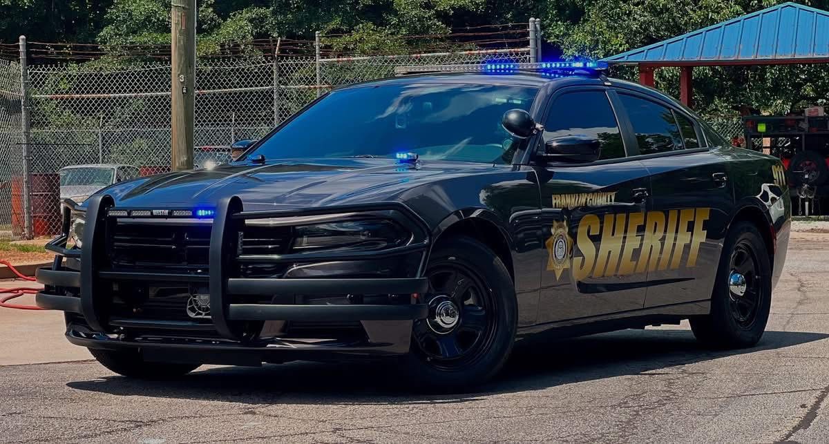 Franklin County Sheriff's Office patrol Charger with emergency lights illuminated